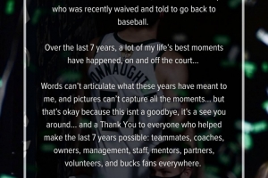 康诺顿感恩雄鹿：这不是告别 我们后会有期！