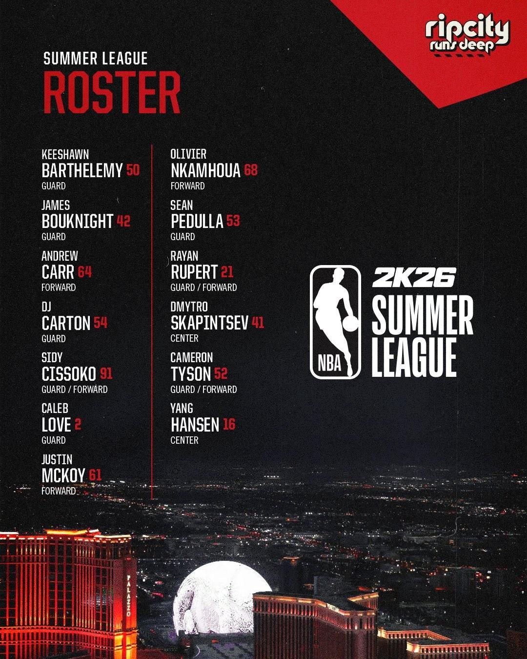 开拓者夏季联赛大名单：杨瀚森领衔，吕佩尔在列